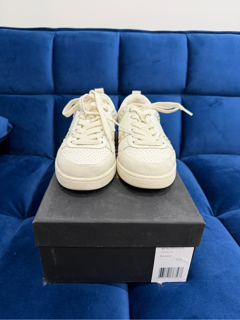 Maje Cream Low-Top Sneakers - Minimal Perforated Design